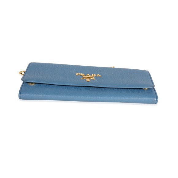 Prada Blue Vitello Daino Chain Wallet - Picture 4 of 6